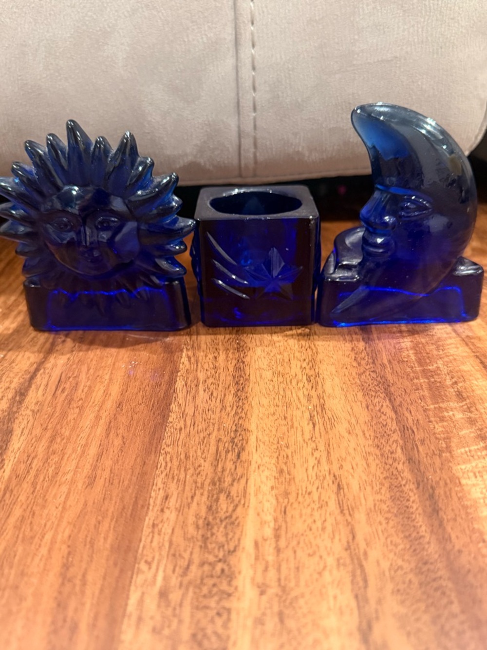 Cobalt blue glass candle holders vintage 90s whimsical celestial decor lot of 3
